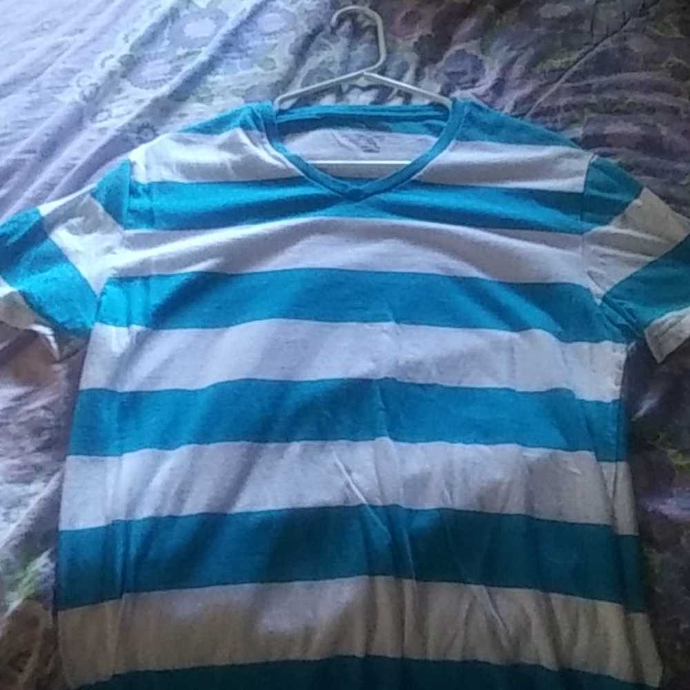 Blue & white striped v-neck
